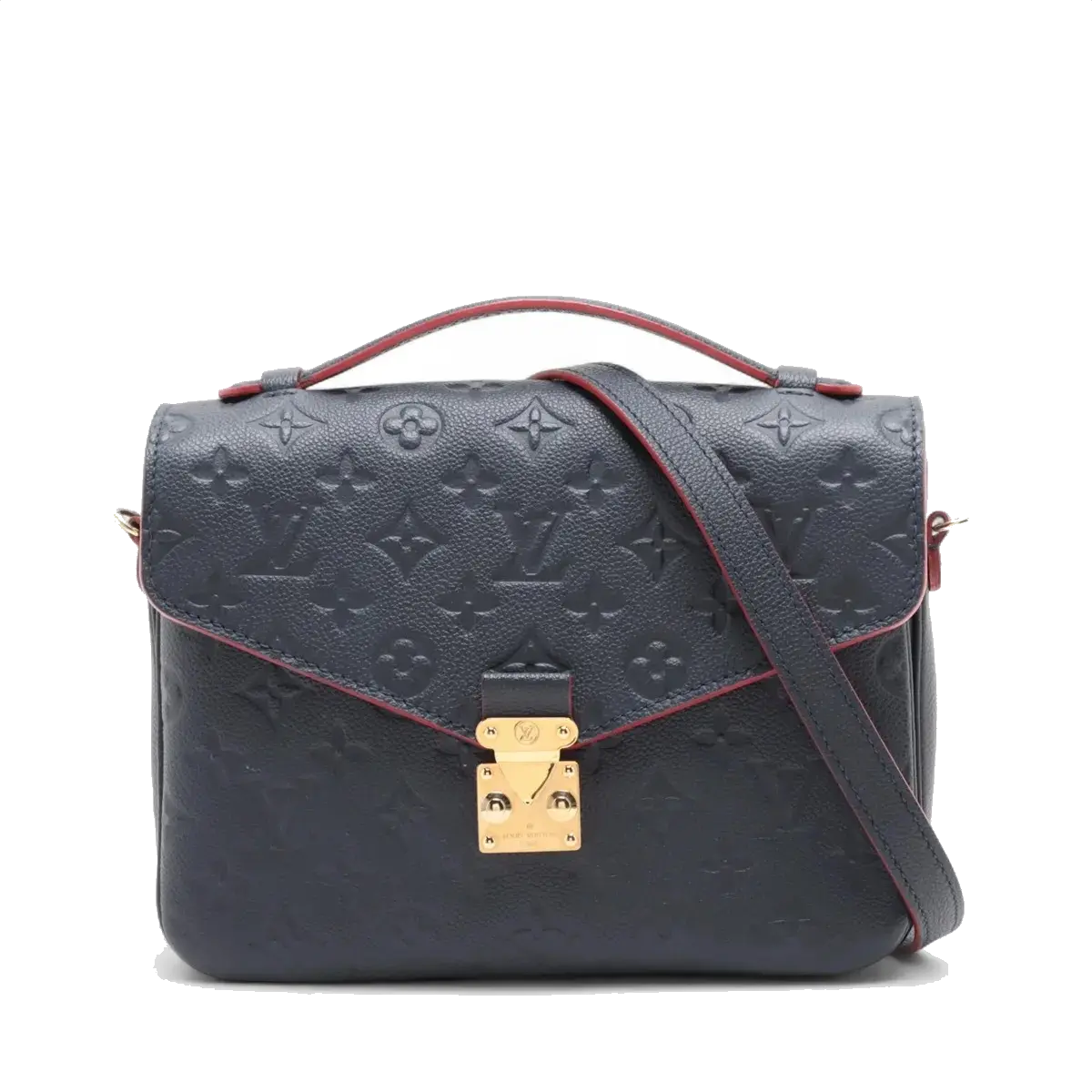 Pre-Loved Pochette Métis Crossbody Bag Monogram Leather with Gold Hardware, Navy Blue