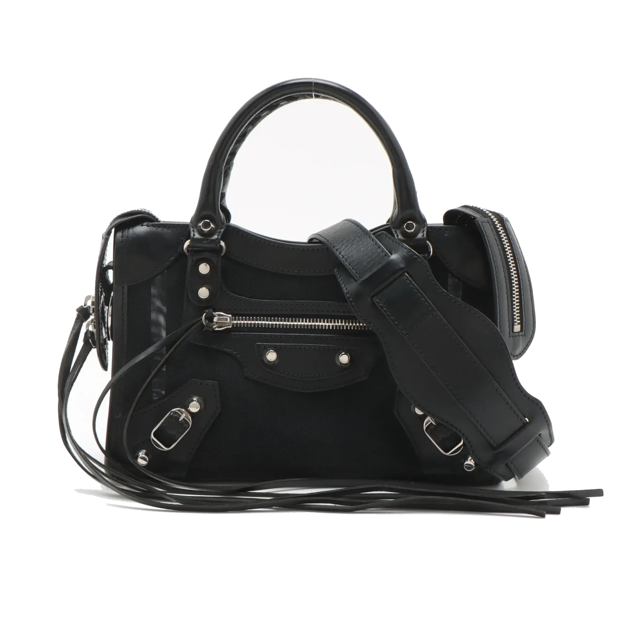 Pre-Loved Classic City Handbag Canvas Plain Mini with Silver Hardware, Black