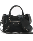 Pre-Loved Classic City Handbag Canvas Plain Mini with Silver Hardware, Black