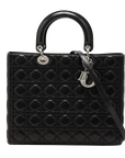Pre-Loved Lady Dior Handbag Cannage Leather Large with Silver Hardware, Black