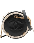 Pre-Loved En Vogue Round Clutch with Chain Crossbody Bag Leather Small with Gold Hardware, Black and Ivory