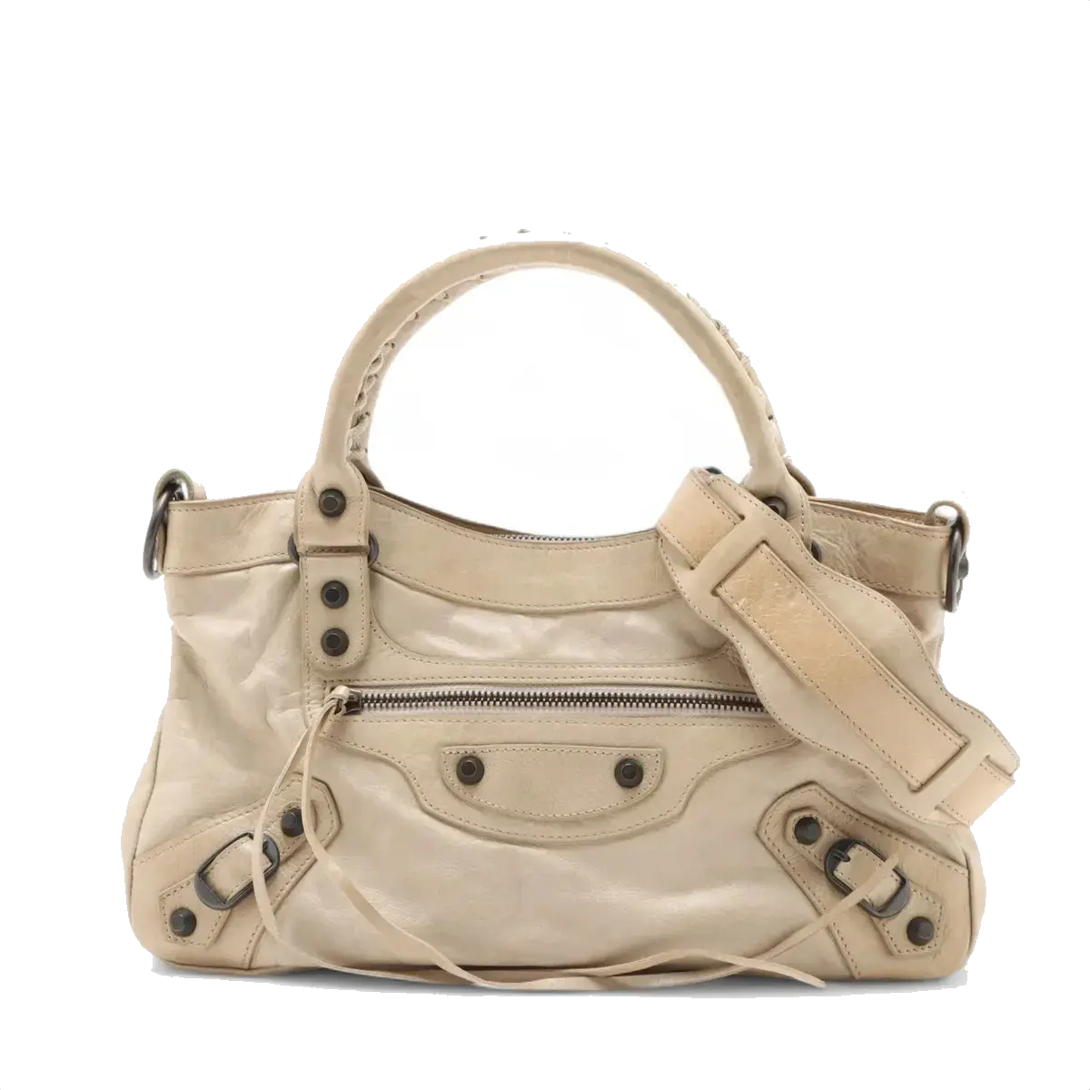 Pre-Loved First Handbag Leather Small with Aged Black Hardware, Beige