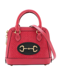 Pre-Loved Horsebit 1955 Handbag Woven Raffia Mini with Gold Hardware, Pink