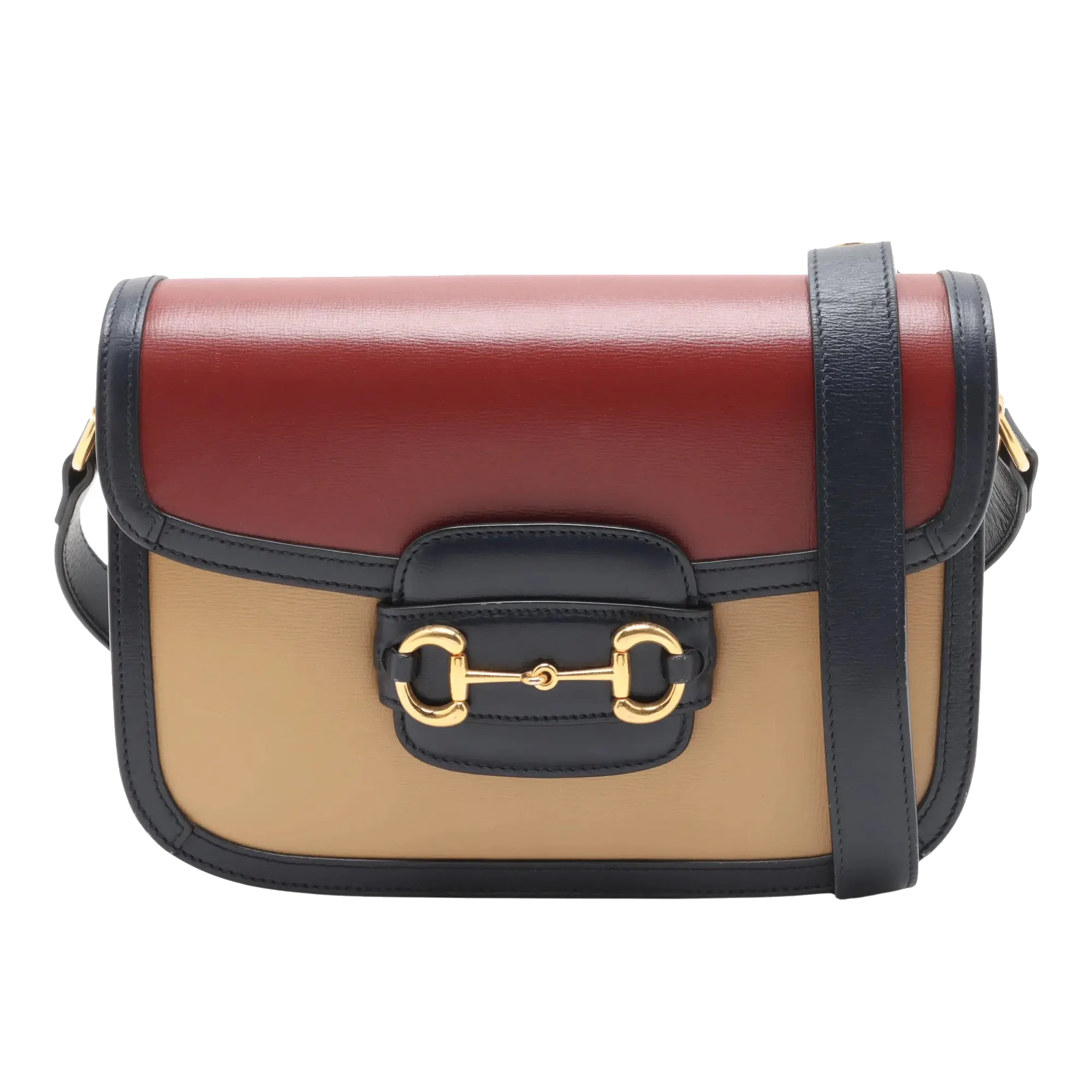 Pre-Loved Horsebit 1955 Shoulder Bag Leather Small with Gold Hardware, Red, Tan and Navy