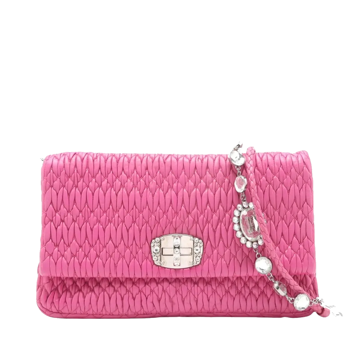 Pre-Loved Crystal Matelassé Shoulder Bag Matelassé Leather with Silver Hardware, Pink