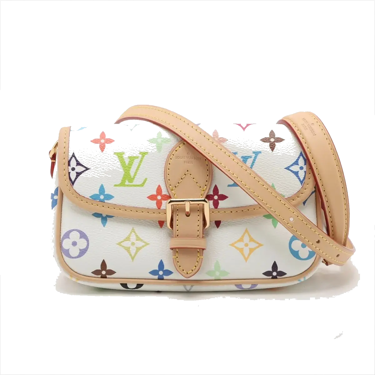 Pre-Loved Sologne (Murakami 20th Anniversary) Crossbody Bag Monogram Multicolore Coated Canvas Mini with Gold Hardware, White Multicolor