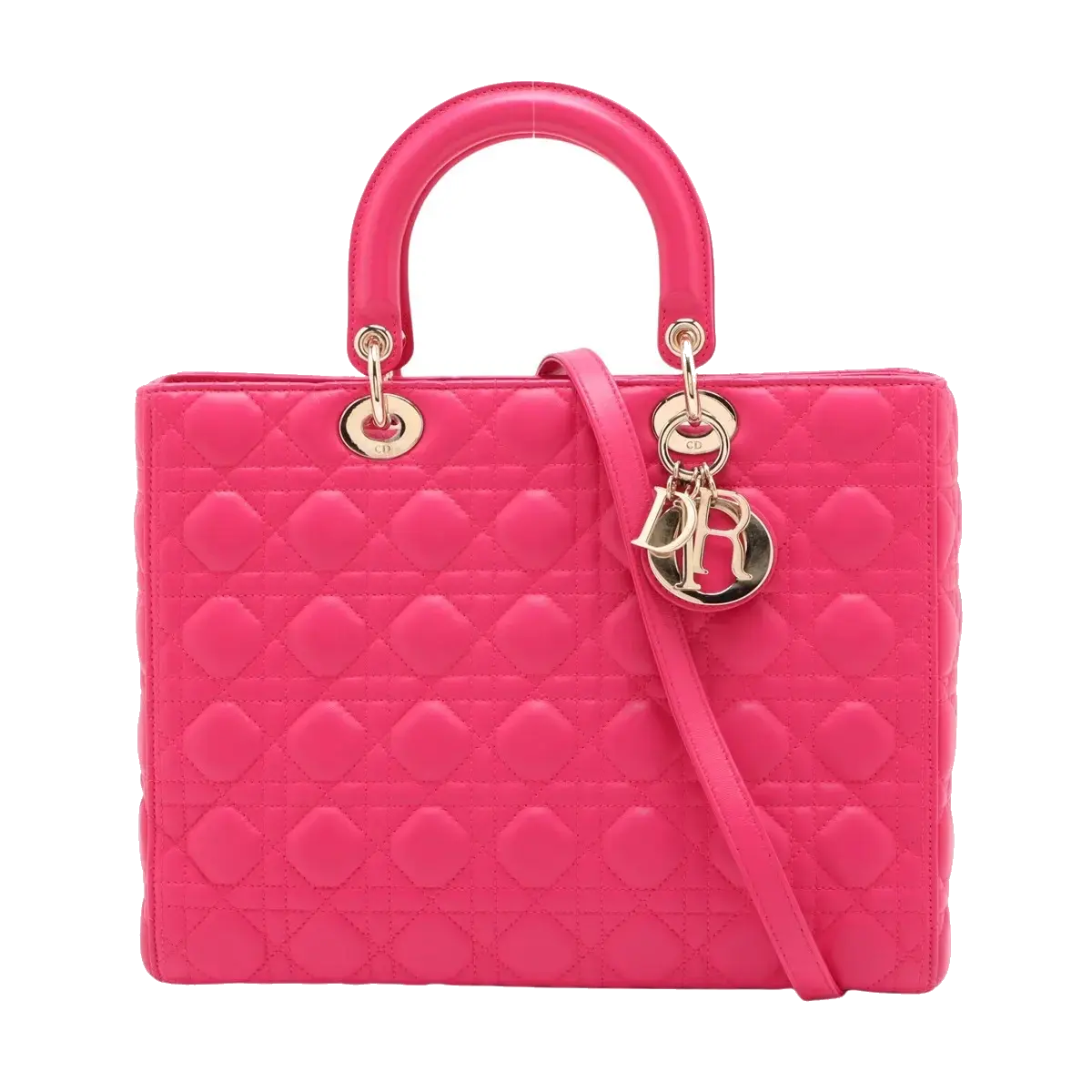 Pre-Loved Lady Dior Handbag Cannage Leather Large with Gold Hardware, Pink