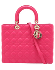 Pre-Loved Lady Dior Handbag Cannage Leather Large with Gold Hardware, Pink