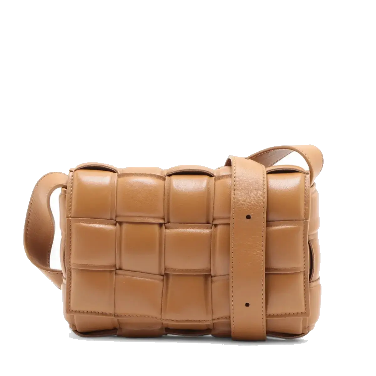 Pre-Loved Padded Cassette Crossbody Bag Intrecciato Leather Small with Gold Hardware, Tan