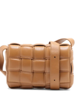 Pre-Loved Padded Cassette Crossbody Bag Intrecciato Leather Small with Gold Hardware, Tan