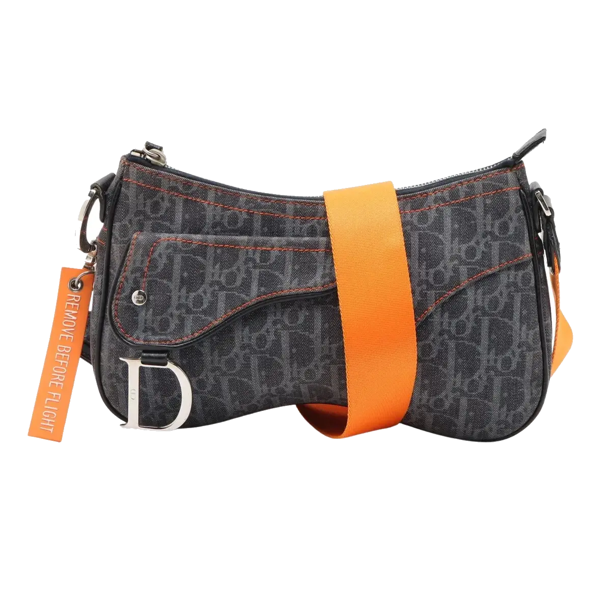 Pre-Loved Saddle Shoulder Bag Trotter Denim with Silver Hardware, Blue