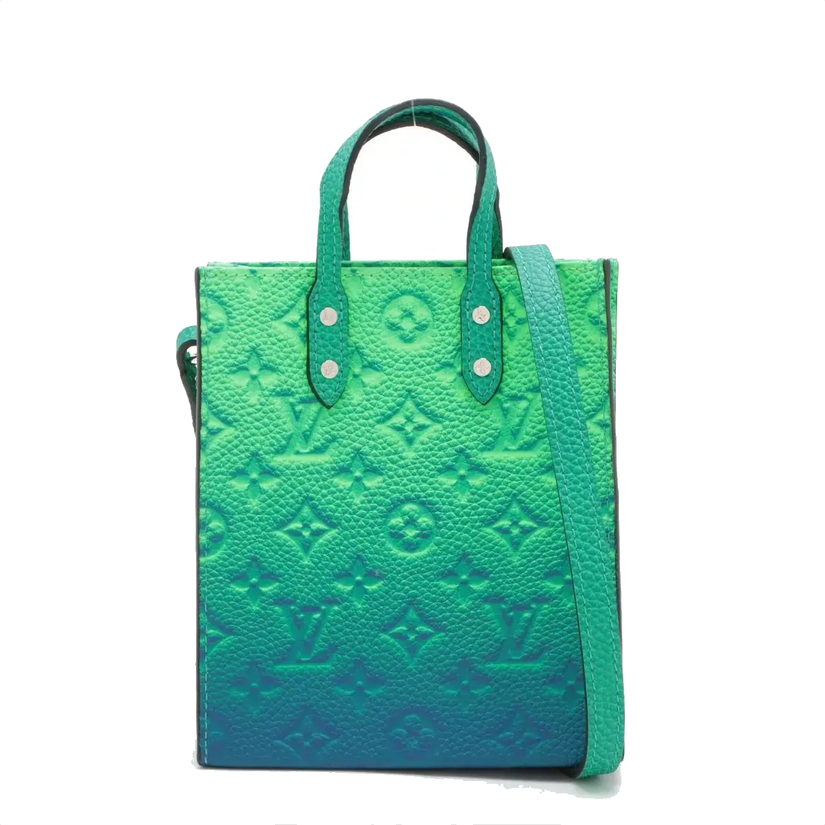 Pre-Loved Sac Plat Tote Monogram Leather XS with Silver Hardware, Green Blue Gradient