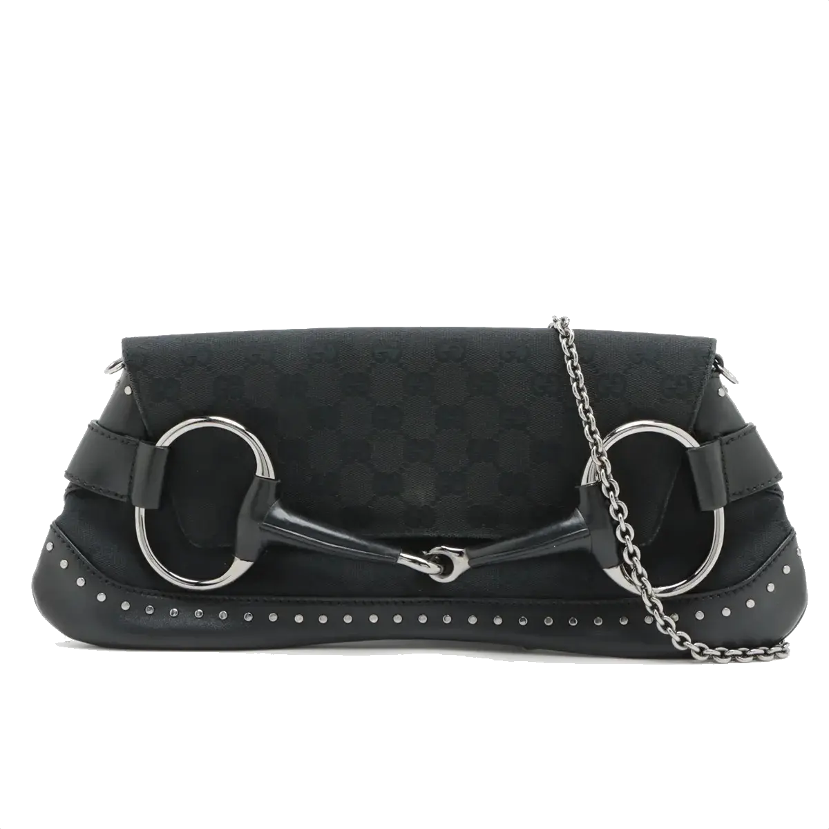 Pre-Loved Horsebit Chain Clutch Clutch Monogram Coated Canvas with Silver Hardware, Black