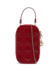 Pre-Loved Lady Dior Phone Holder Crossbody Bag Cannage Patent Leather Mini with Gold Hardware, Red