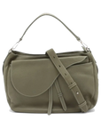 Pre-Loved Saddle Hobo Shoulder Bag Leather with Silver Hardware, Olive Green