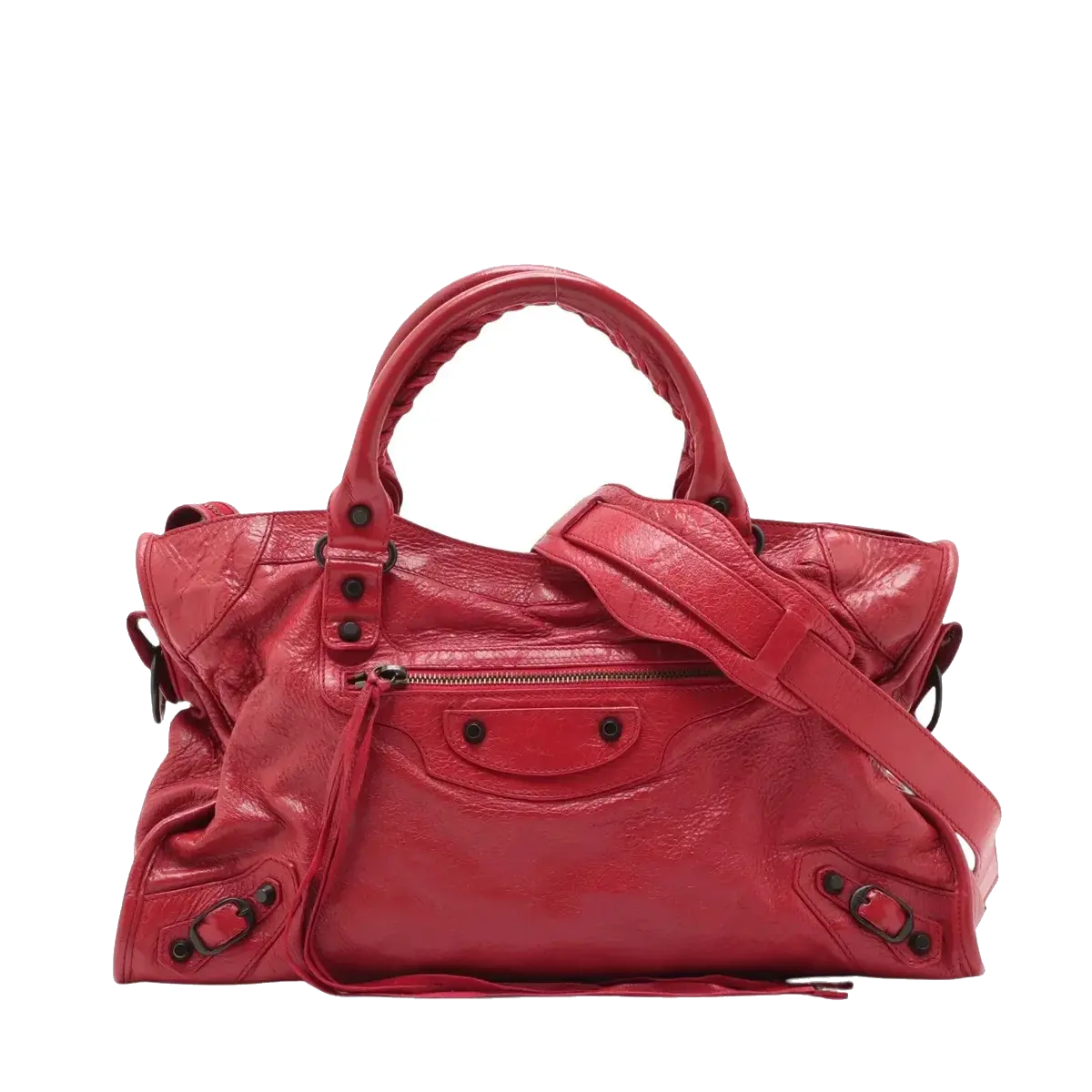 Pre-Loved City Handbag Leather with Matte Black Hardware, Red