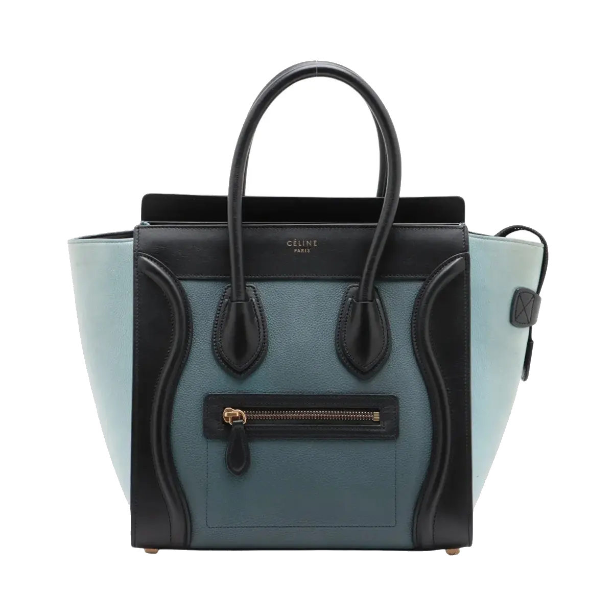 Pre-Loved Luggage Micro Tote Leather Micro with Gold Hardware, Light Blue, Teal Blue, and Black