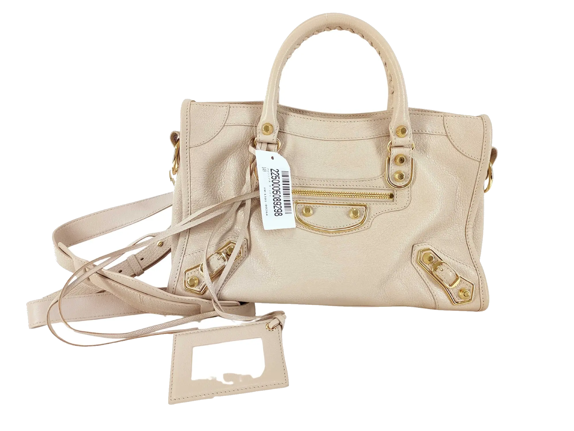 Pre-Loved Classic City Handbag Leather Small with Gold Hardware, Beige