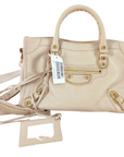 Pre-Loved Classic City Handbag Leather Small with Gold Hardware, Beige
