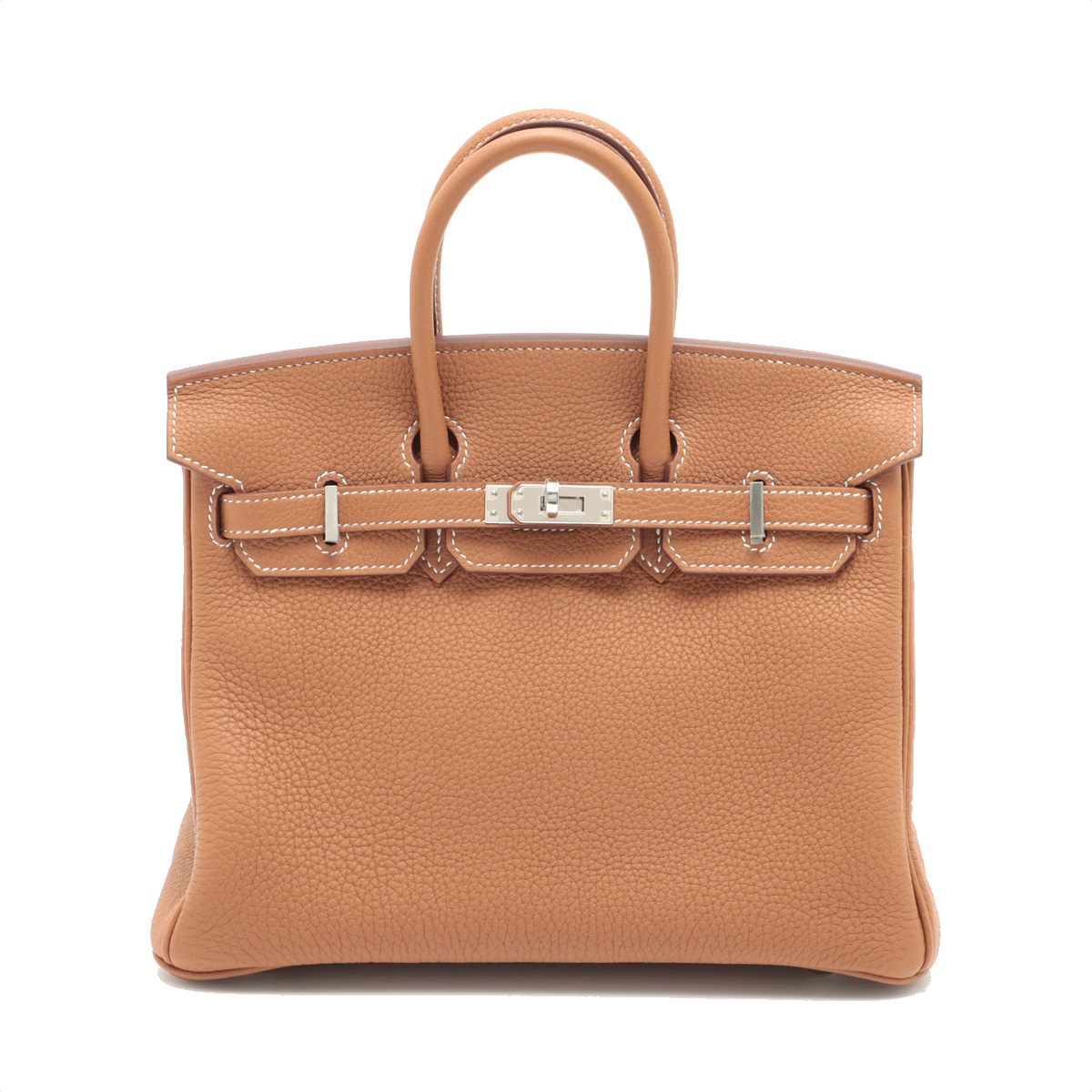 Pre-Loved Birkin Handbag Leather 25 with Palladium Hardware, Gold (Tan)