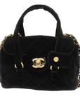 Pre-Loved Bowling Bag Handbag Quilted Velvet Mini with Aged Gold Hardware, Black