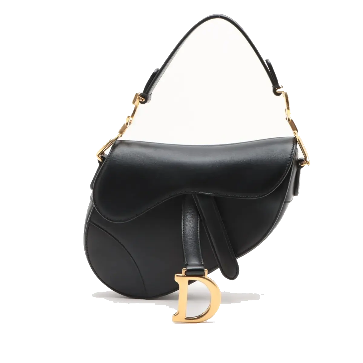 Pre-Loved Saddle Shoulder Bag Leather Mini with Gold Hardware, Black