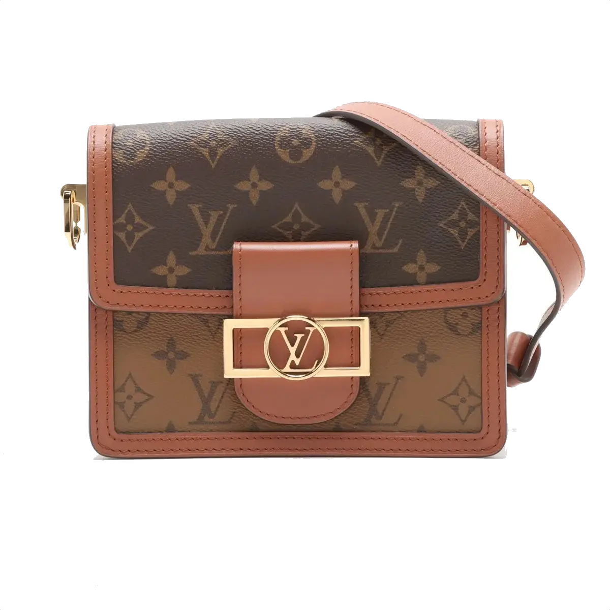 Pre-Loved Dauphine Crossbody Bag Monogram Coated Canvas Mini with Gold Hardware, Brown