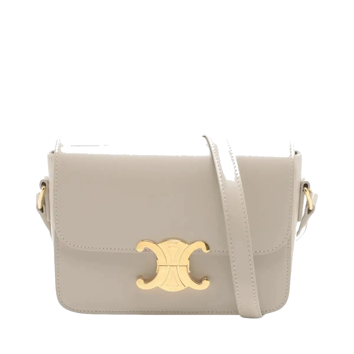Pre-Loved Triomphe Shoulder Bag Leather Teen with Gold Hardware, Greige