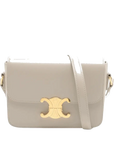 Pre-Loved Triomphe Shoulder Bag Leather Teen with Gold Hardware, Greige