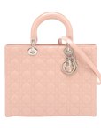 Pre-Loved Lady Dior Handbag Cannage Patent Leather Large with Silver Hardware, Pink