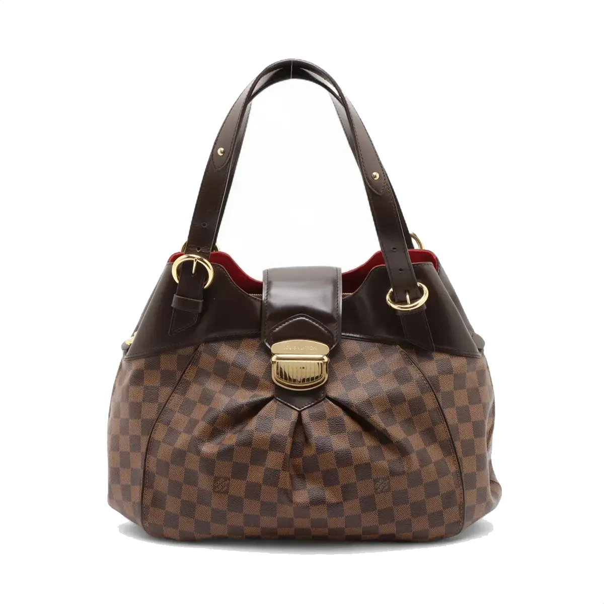 Pre-Loved Sistina Shoulder Bag Damier Coated Canvas GM with Gold Hardware, Brown