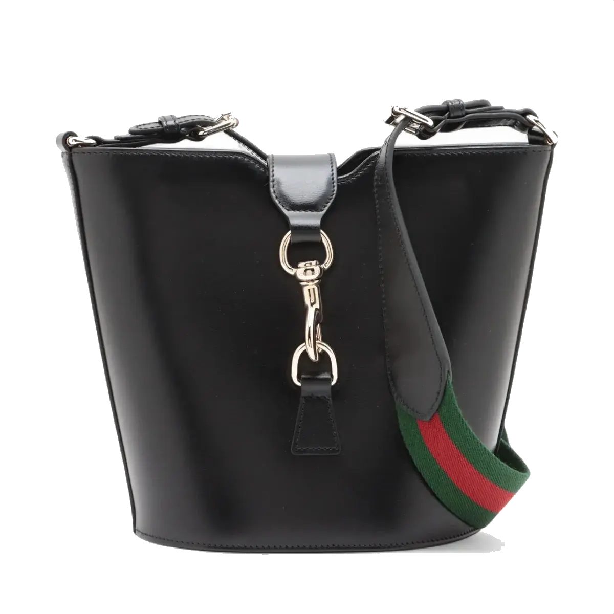 Pre-Loved Web Bucket Bag Bucket Bag Leather with Gold Hardware, Black