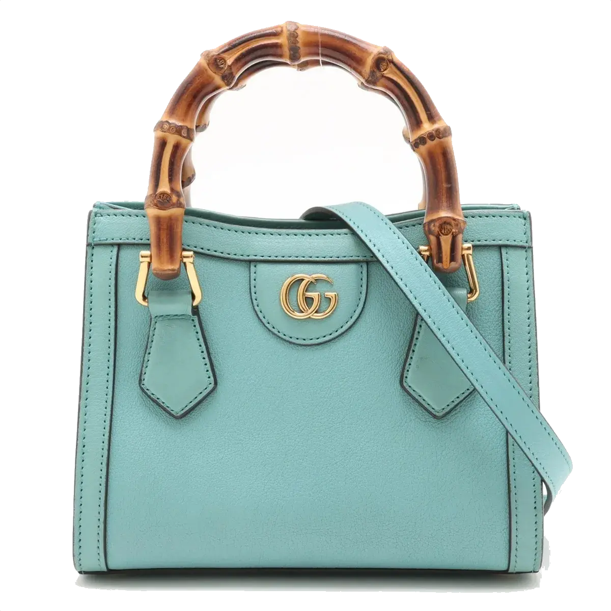Pre-Loved Diana Bamboo Tote Leather Mini with Gold Hardware, Light Blue