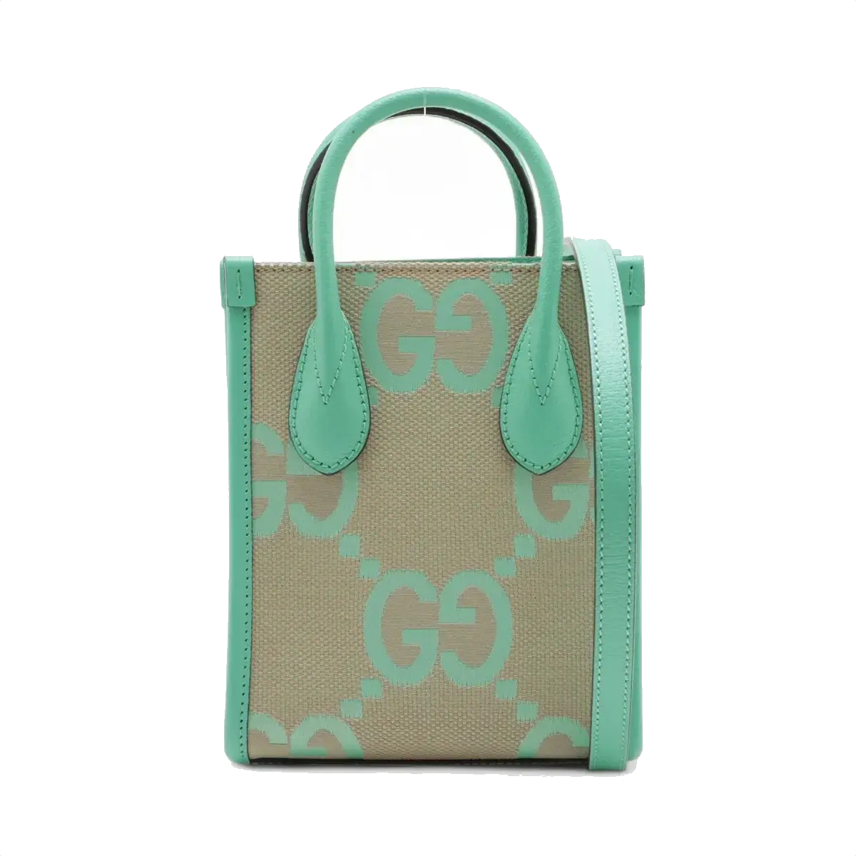 Pre-Loved Jumbo GG Mini Tote Tote Monogram Coated Canvas Mini with Gold Hardware, Beige and Green