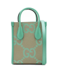 Pre-Loved Jumbo GG Mini Tote Tote Monogram Coated Canvas Mini with Gold Hardware, Beige and Green