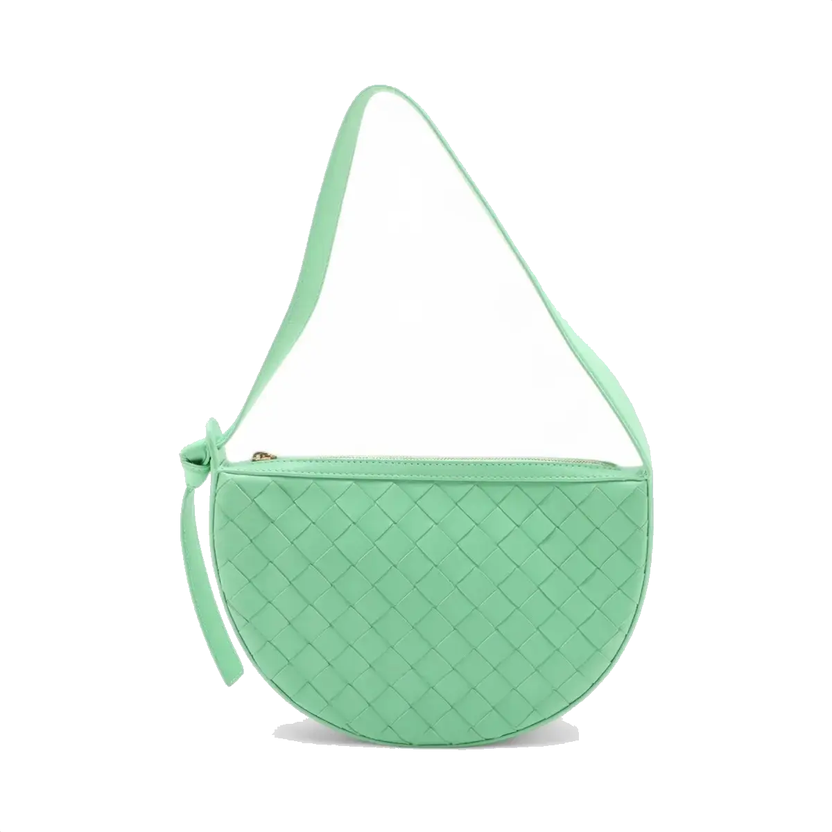 Pre-Loved Sunrise Shoulder Bag Intrecciato Leather Small with Gold Hardware, Mint Green