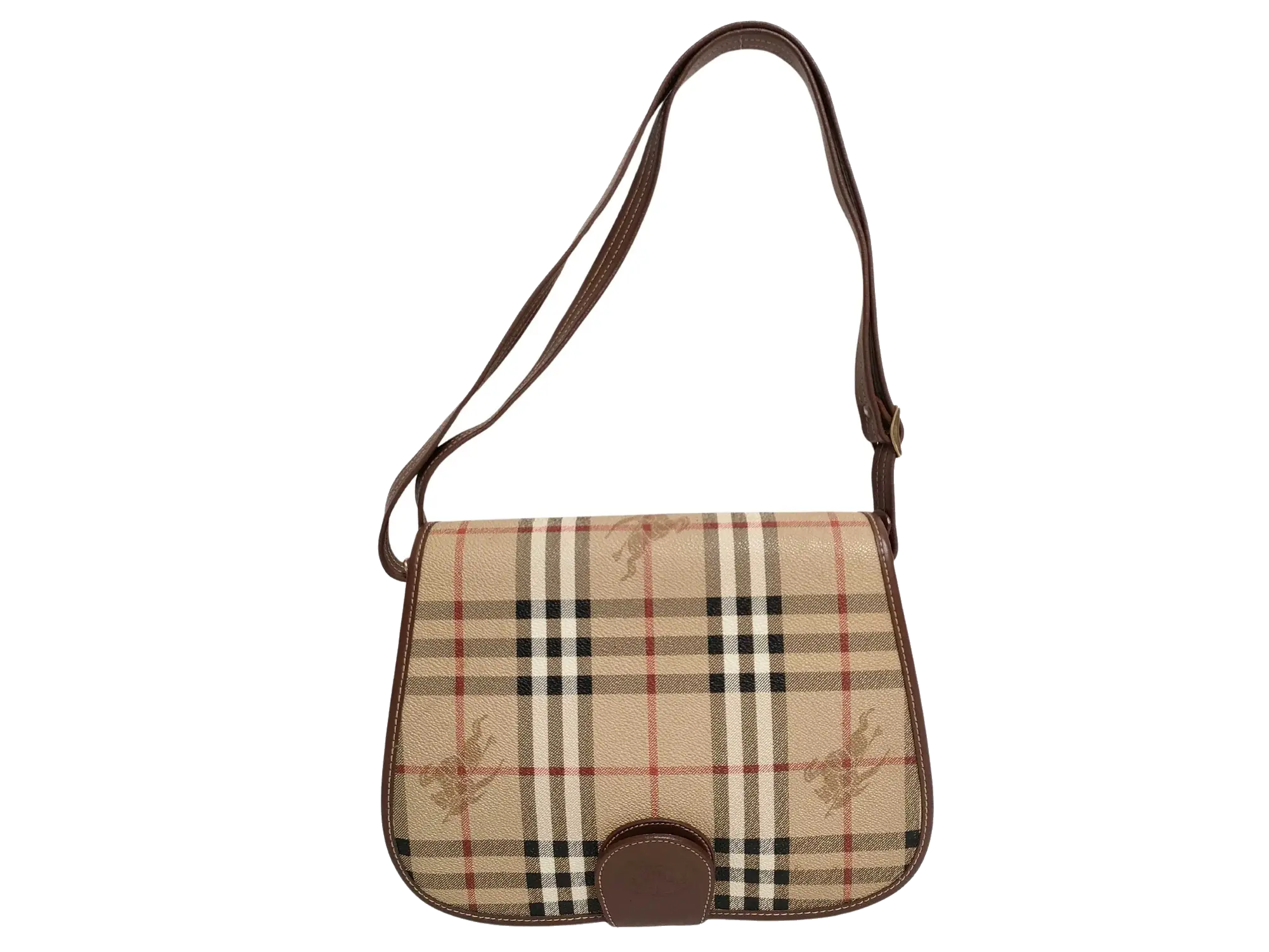 Pre-Loved Saddle Crossbody Crossbody Bag Haymarket Check Coated Canvas Small with Gold Hardware, Beige