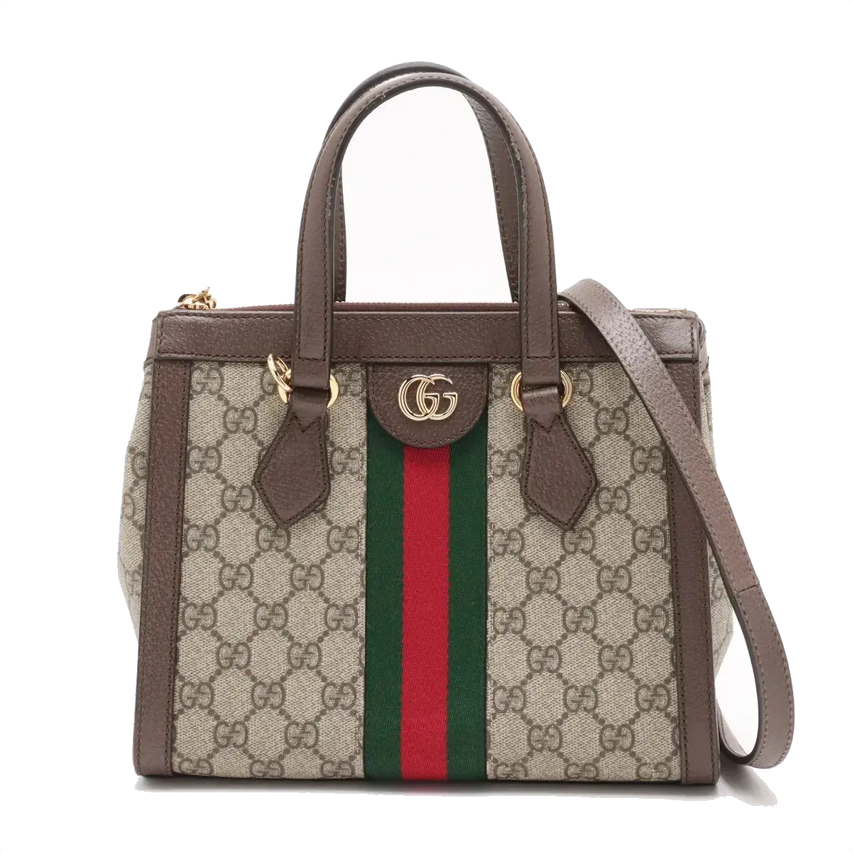 Pre-Loved Ophidia Tote GG Supreme Canvas Coated Small with Gold Hardware, Beige/Ebony