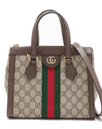 Pre-Loved Ophidia Tote GG Supreme Canvas Coated Small with Gold Hardware, Beige/Ebony