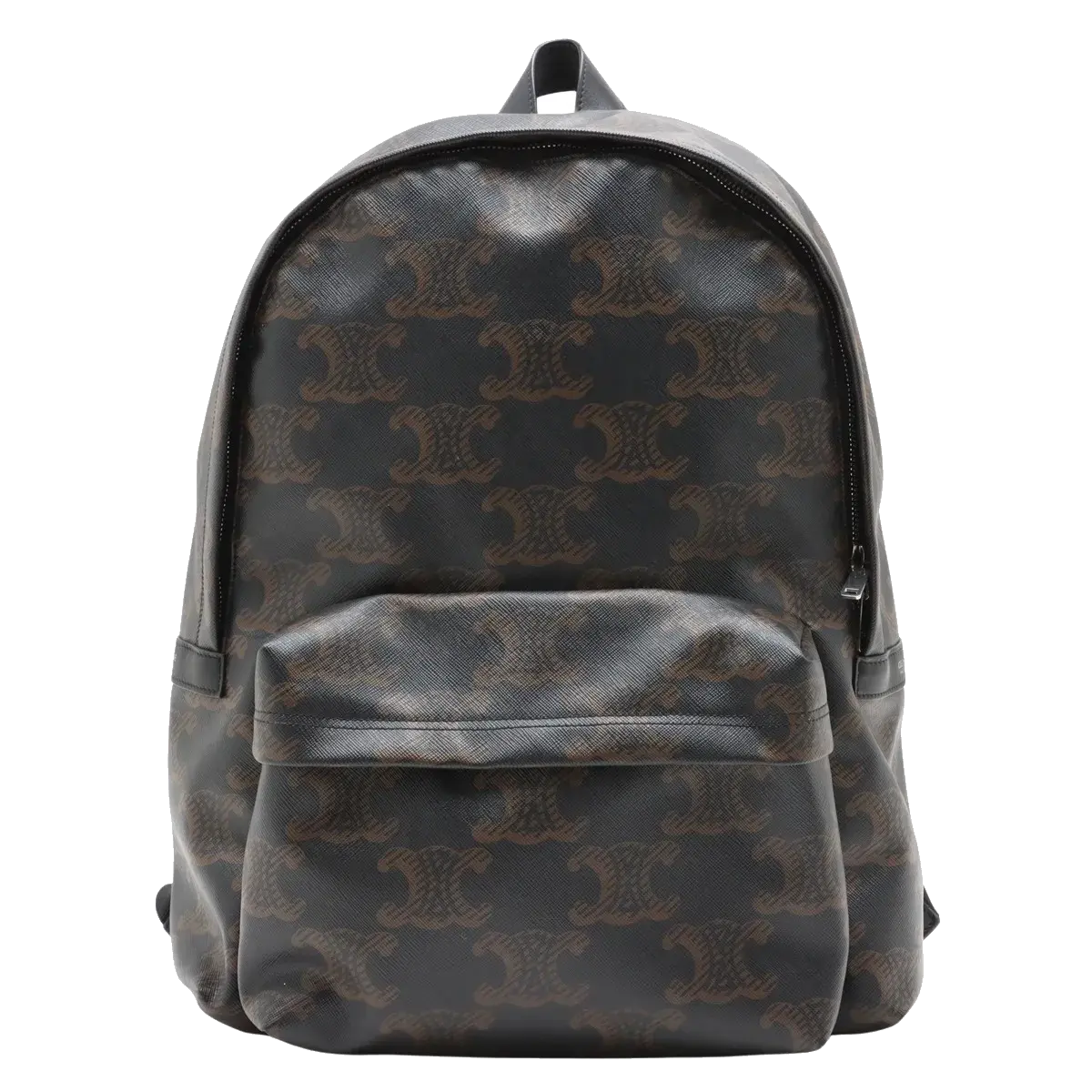 Pre-Loved Triomphe Backpack Triomphe Coated Canvas with Silver Hardware, Black and Brown
