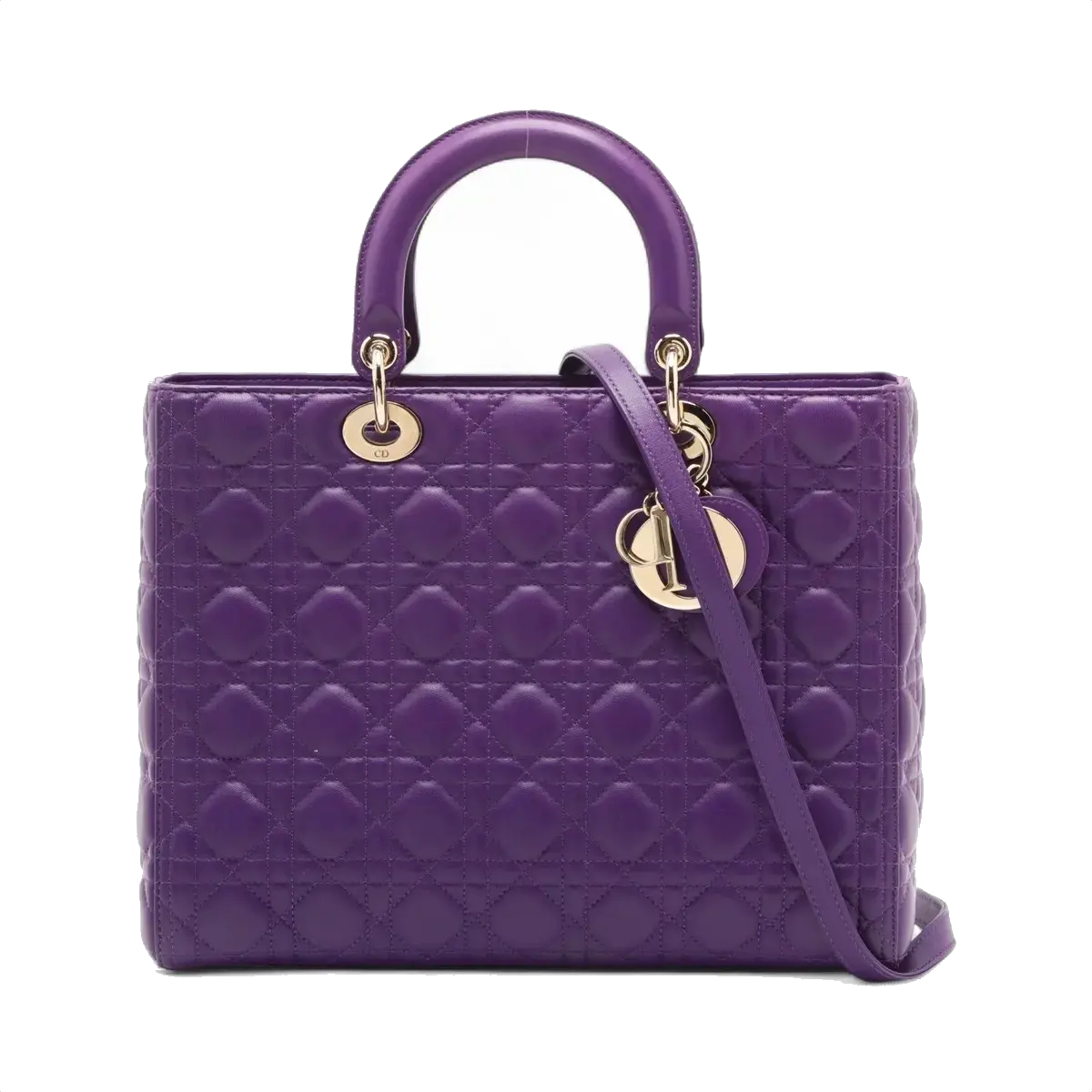 Pre-Loved Lady Dior Handbag Cannage Leather Large with Gold Hardware, Purple
