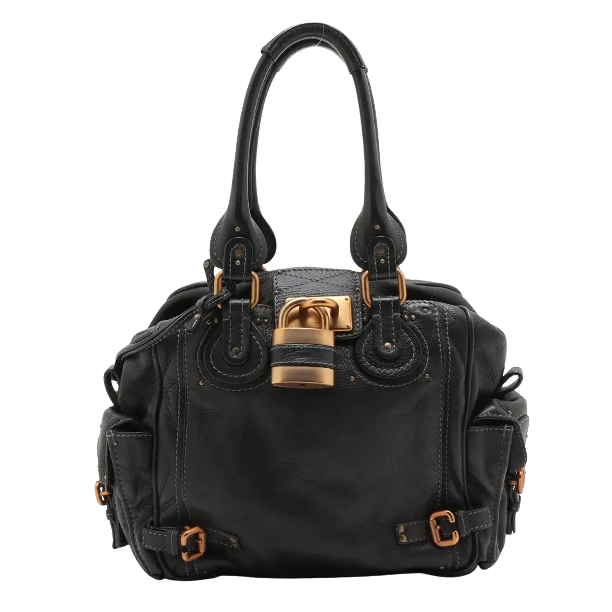 Pre-Loved Paddington Handbag Leather with Aged Gold Hardware, Black