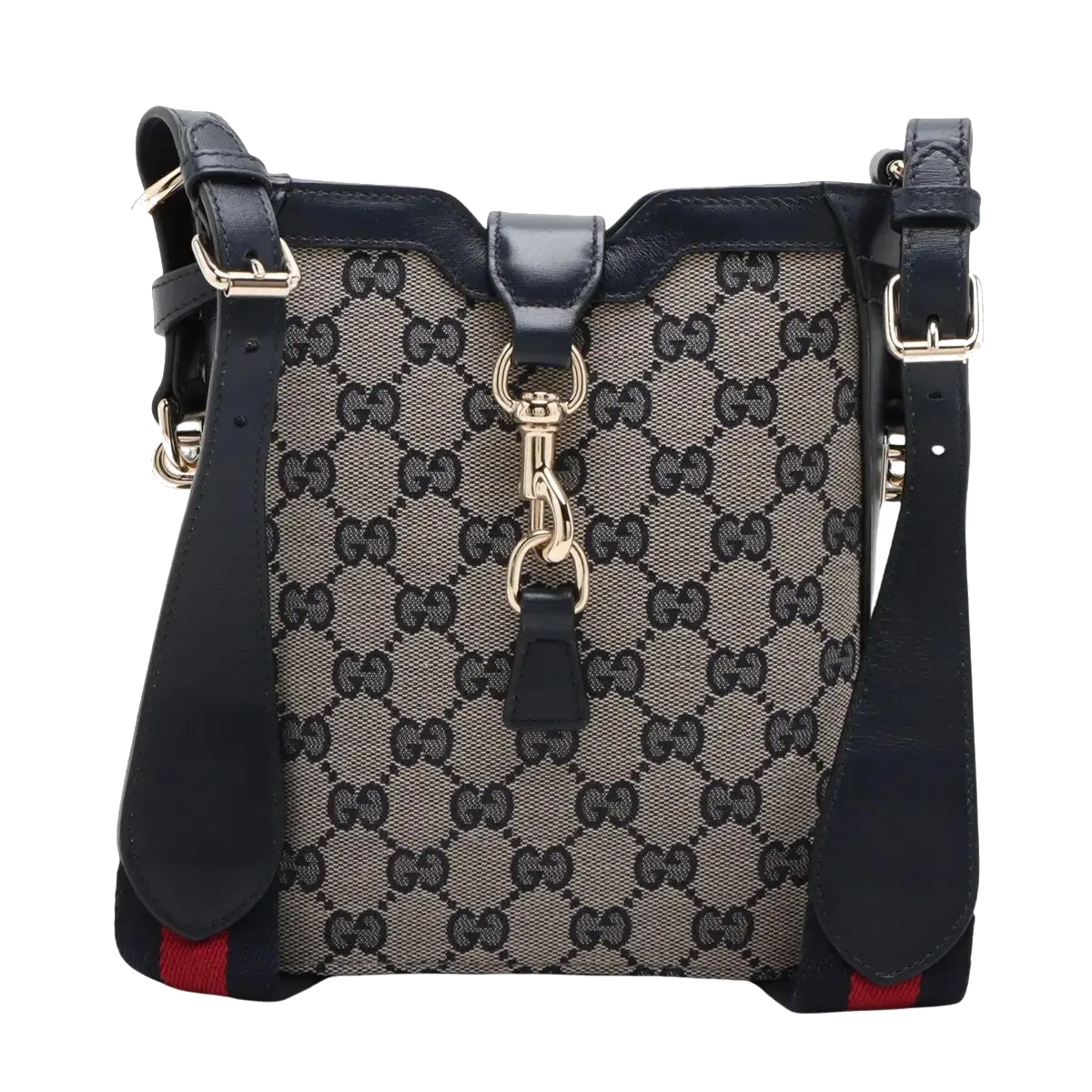 Pre-Loved GG Canvas Bucket Bag Crossbody Bag GG Monogram Coated Canvas Small with Gold Hardware, Beige and Navy