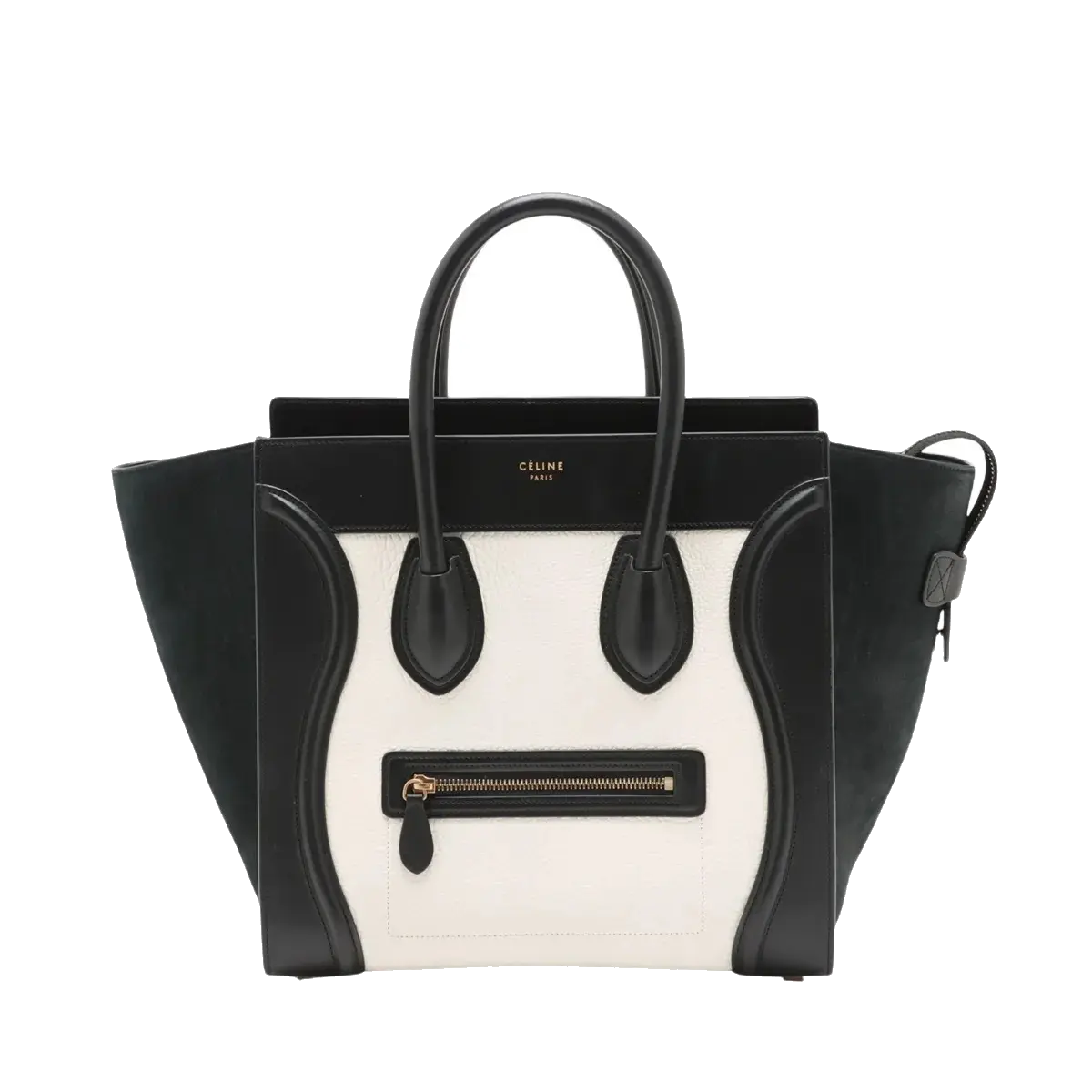 Pre-Loved Luggage Tote Leather Mini with Gold Hardware, Black and White