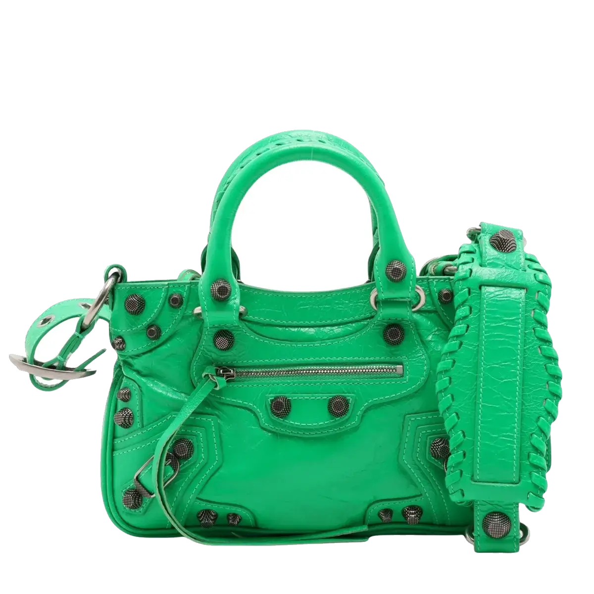 Pre-Loved Le Cagole Handbag Leather Mini with Aged Silver Hardware, Green