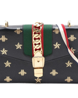 Pre-Loved Sylvie Bee Star Shoulder Bag Bee and Star Print Leather Small with Gold Hardware, Black