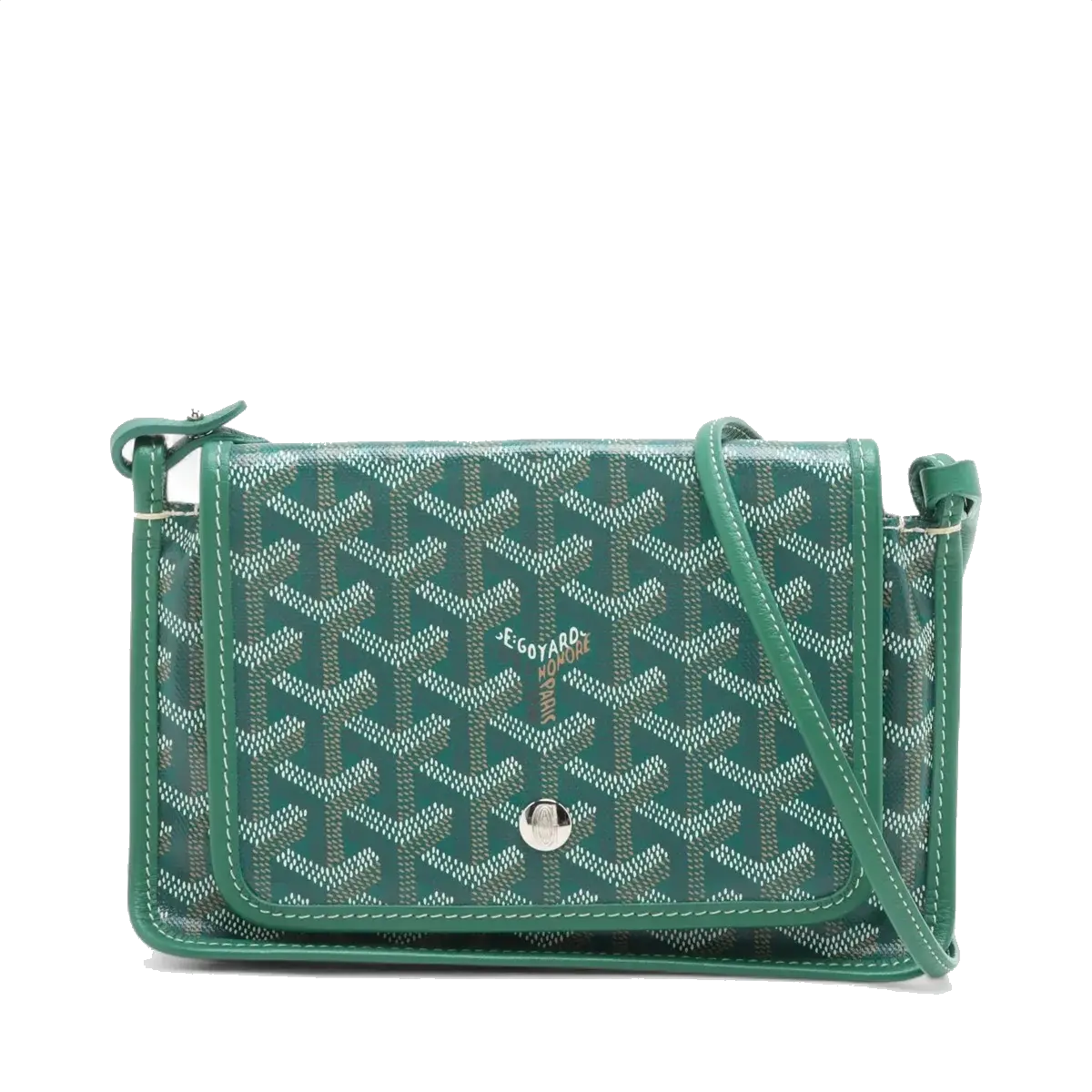 Pre-Loved Plumet Crossbody Bag Goyardine Chevron Coated Canvas with Silver Hardware, Green