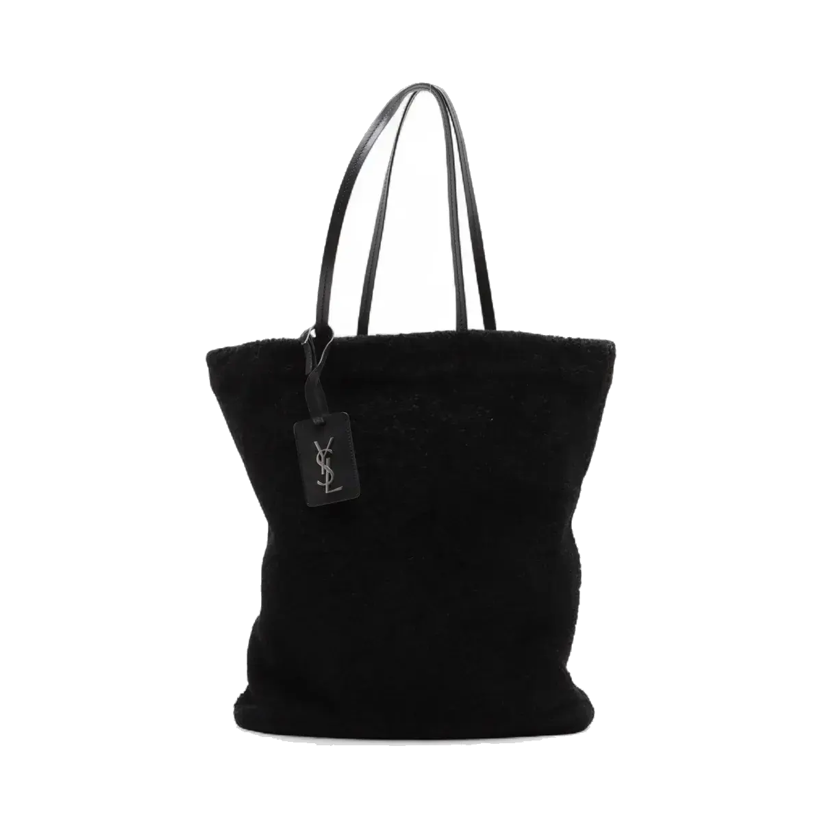 Pre-Loved Shopping Tote Shearling with Silver Hardware, Black