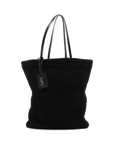 Pre-Loved Shopping Tote Shearling with Silver Hardware, Black