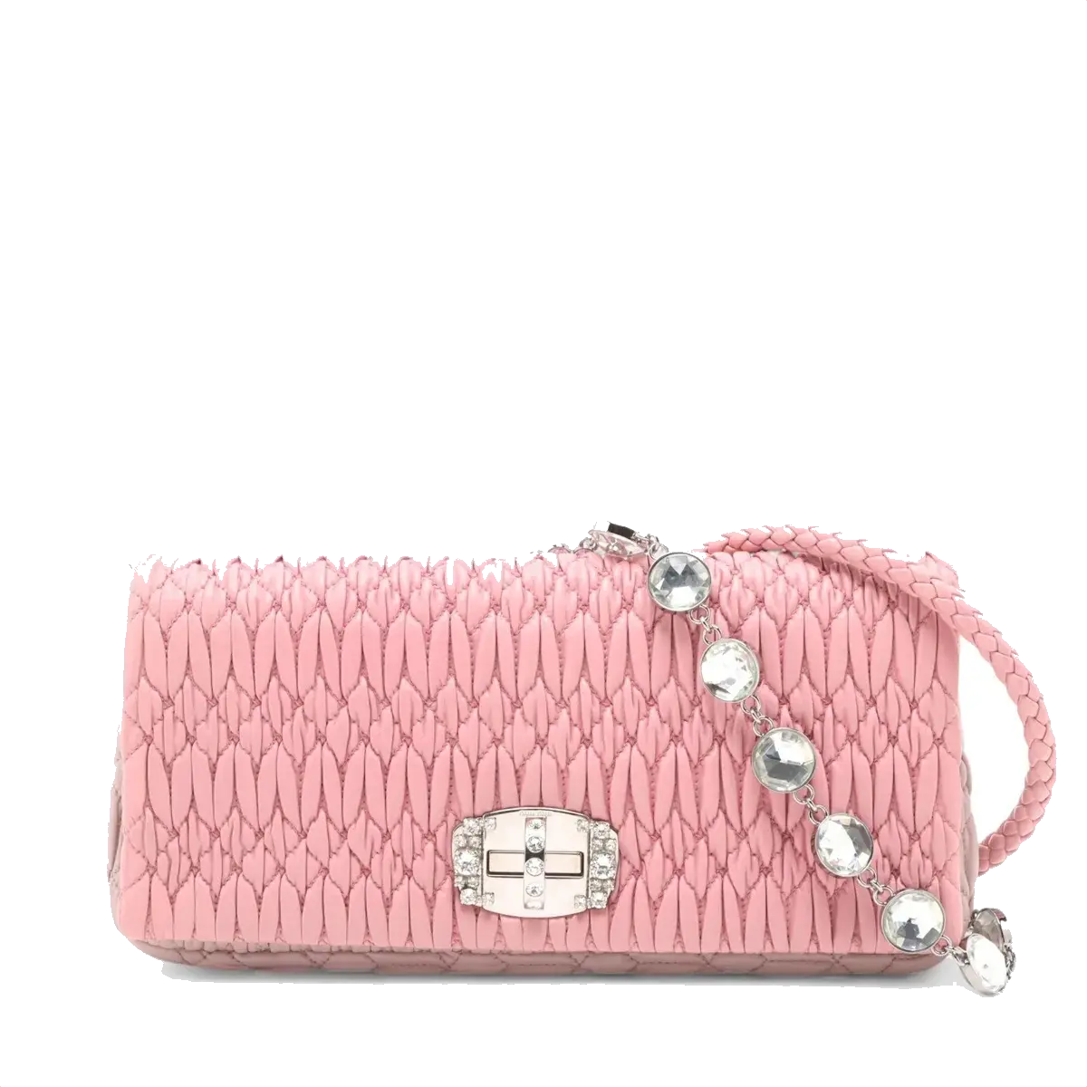 Pre-Loved Matelassé Crystal Shoulder Bag Quilted Leather Small with Silver Hardware, Pink